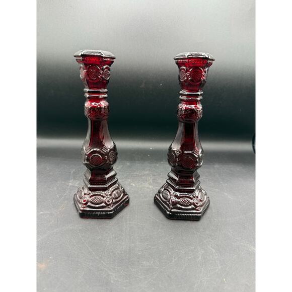 Avon Ruby Red 1876 Cape Cod Glass Candlesticks – Set of 2 - Picture 1 of 8